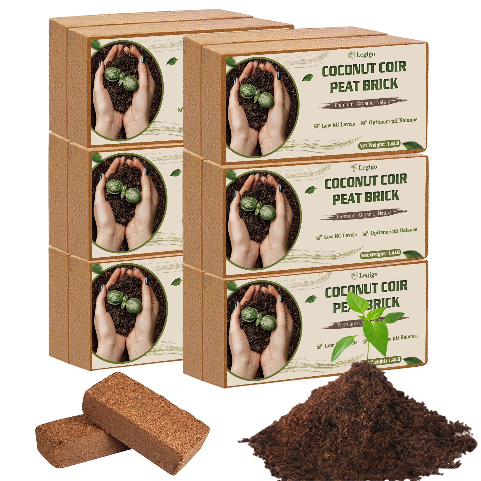 Legigo 12 Pack Premium Coco Coir Brick for Plants- 100% Organic Compressed Coconut Coir Bricks Starting Mix, Coco Coir Fiber Coconut Husk for Planting, Gardening, Potting Soil Substrate, Herbs