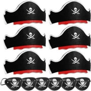 Legigo 12 Pcs Classic Pirate Costume Cap & Eye Mask - 6 Pcs Pirate Captain Hat & Eye Patch for Cosplay, Funny Party Hat for Caribbean Fancy Dress, Halloween Decorations