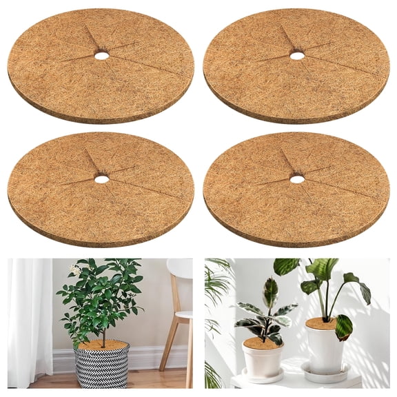 4pcs Coconut Fiber Mulch Ring Tree Plant Protector Mat, 11.8 Inch Natural Coco Coir Tree Protection Ring Plant Pot Soil Cover for Indoor Outdoor Plants, Landscaping