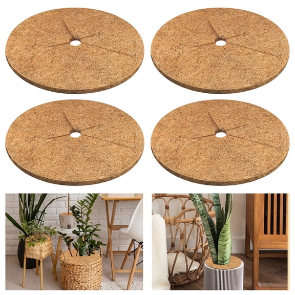 4 Pack 14-inch Coconut Fiber Mulch Ring Tree, Natural Coco Coir Tree Protection Ring, Tree Rings Disc Cover for Indoor Outdoor Plants, Landscaping