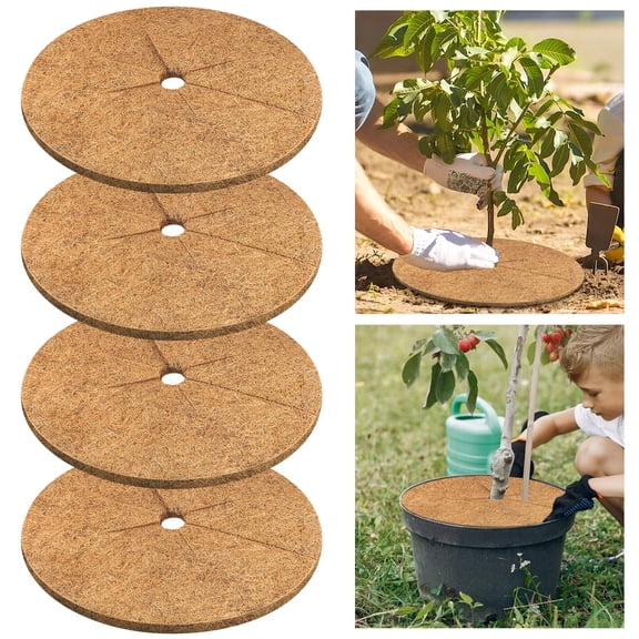 4 Pack 24-inch Coconut Fiber Mulch Ring Tree, Natural Coco Coir Tree Protection Ring, Tree Rings Disc Cover for Indoor Outdoor Plants, Landscaping