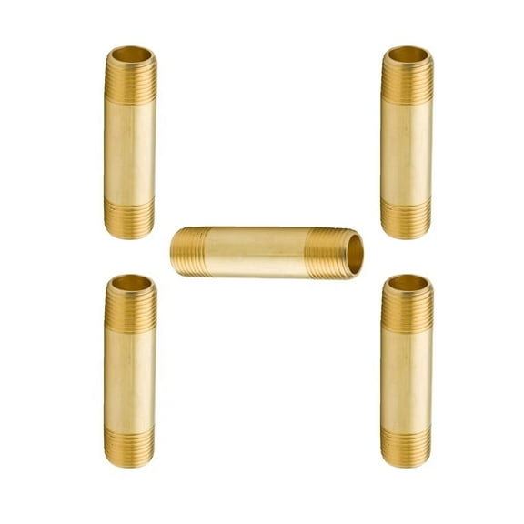 Legines Brass Pipe Fitting Long Nipple, 1/4" NPT Male x 1/4" NPT Male Extender Straight Connector, 1-1/2"Length 1200psi (Pack of 5)