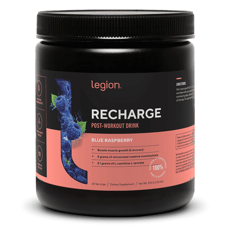 Legion Athletics Recharge - Creatine Monohydrate Powder 5g Blue Raspberry 60 Servings - Creatine Supplement to Boost Recovery & Build Muscle