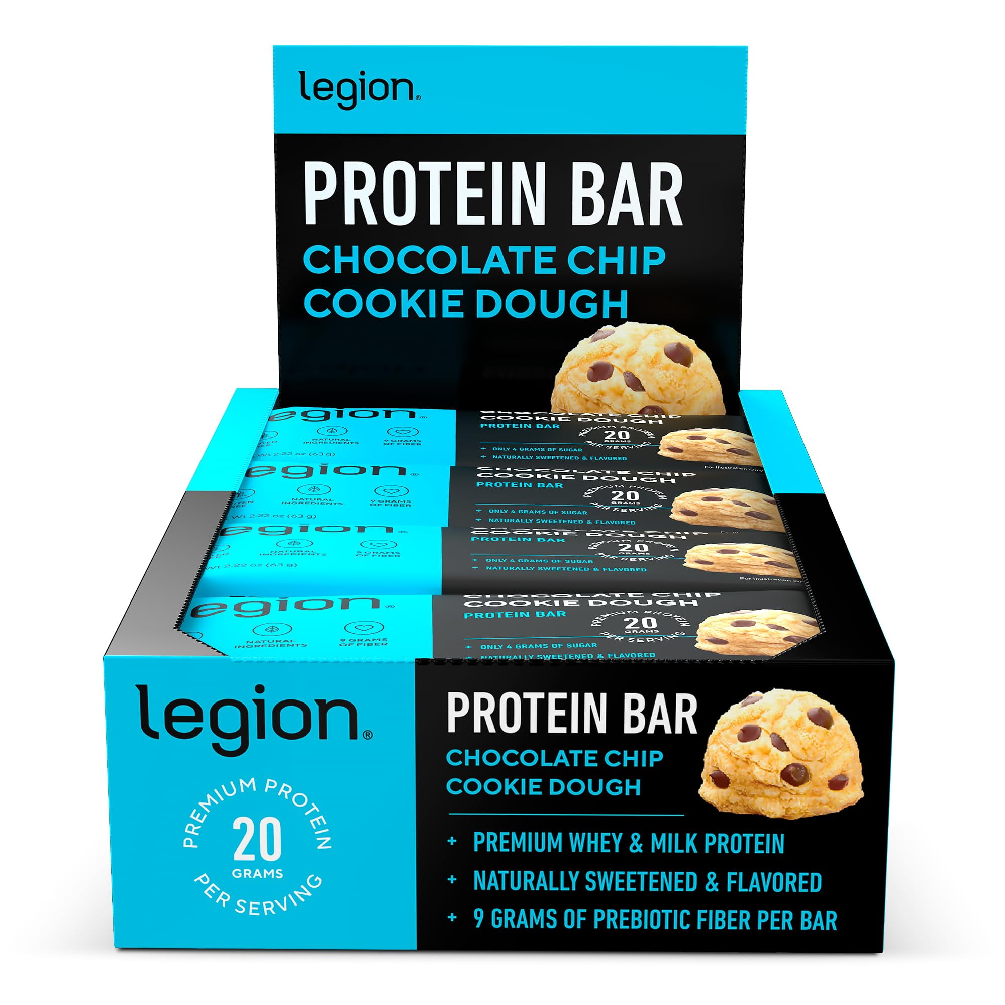 Legion Chocolate Chip Cookie HHA1 Dough Bar 100 Bars Low Sugar High