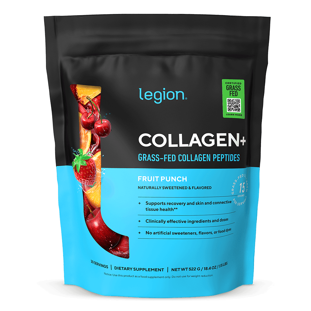 Legion Collagen+ Grass-Fed Collagen Peptides Powder, Fruit Punch, 15g Collagen, Zero Sugar, 30 Servings
