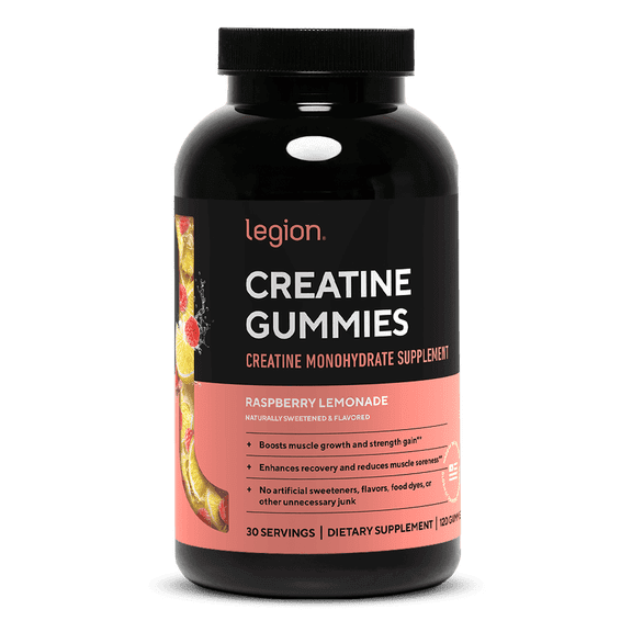 Legion Creatine Monohydrate Gummies, 5g of Creatine Per Serving, Raspberry Lemonade, 120 Count
