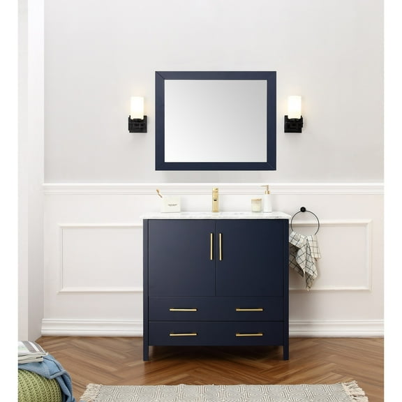 Legion Furniture 36" Blue Solid Wood Sink Vanity With Mirror