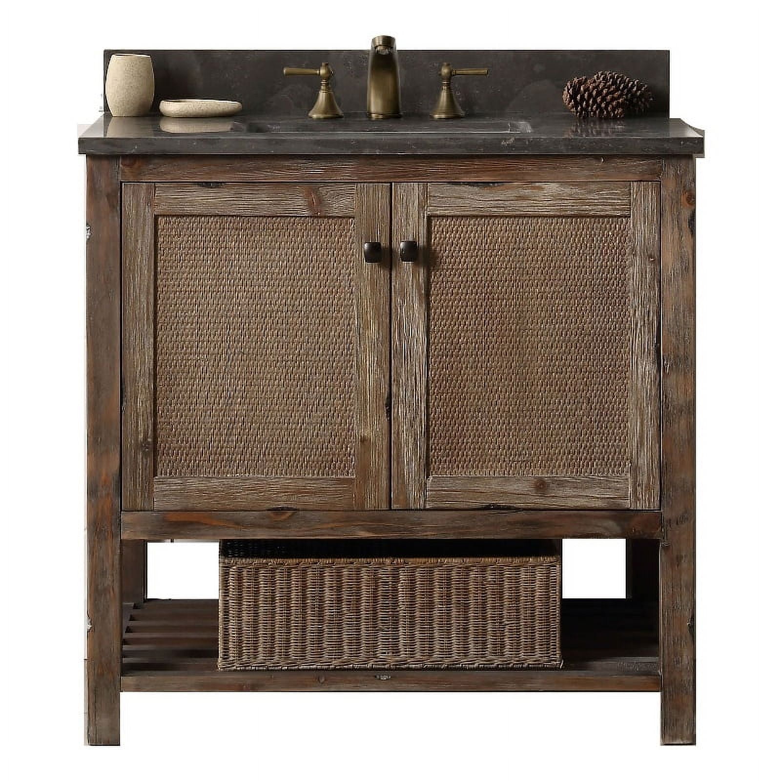 Rustic Brown 36'' Fir Wood Bathroom Vanity with Charcoal Marble Top