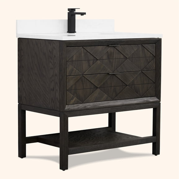 Legion Furniture 36" VANITY BROWN OAK FINISH KD ON LEGS WITH 1" THICK WHITE ARTIFICIAL STONE