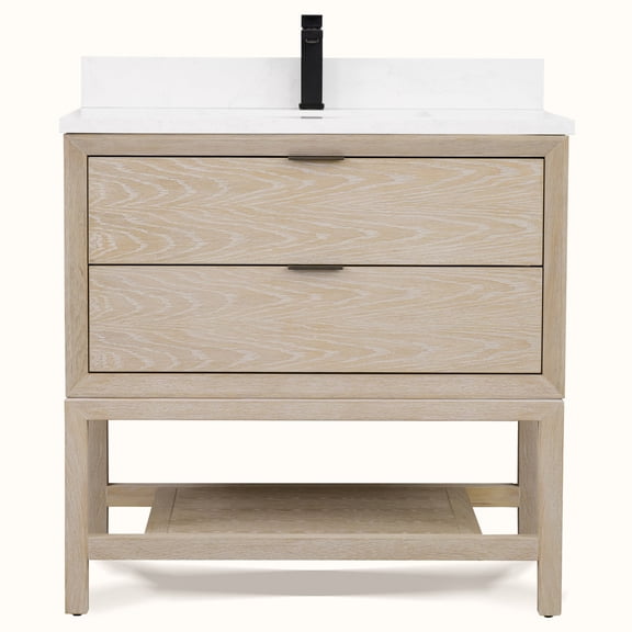 Legion Furniture 36" VANITY WHITEWASHED OAK FINISH KD ON LEGS WITH 1" THICK WHITE ARTIFICIAL STONE