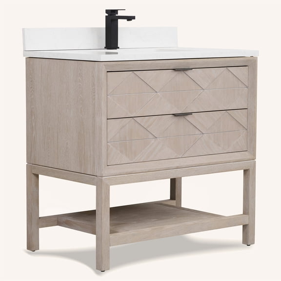 Legion Furniture 36" VANITY WHITEWASHED OAK FINISH KD ON LEGS WITH 1" THICK WHITE ARTIFICIAL STONE
