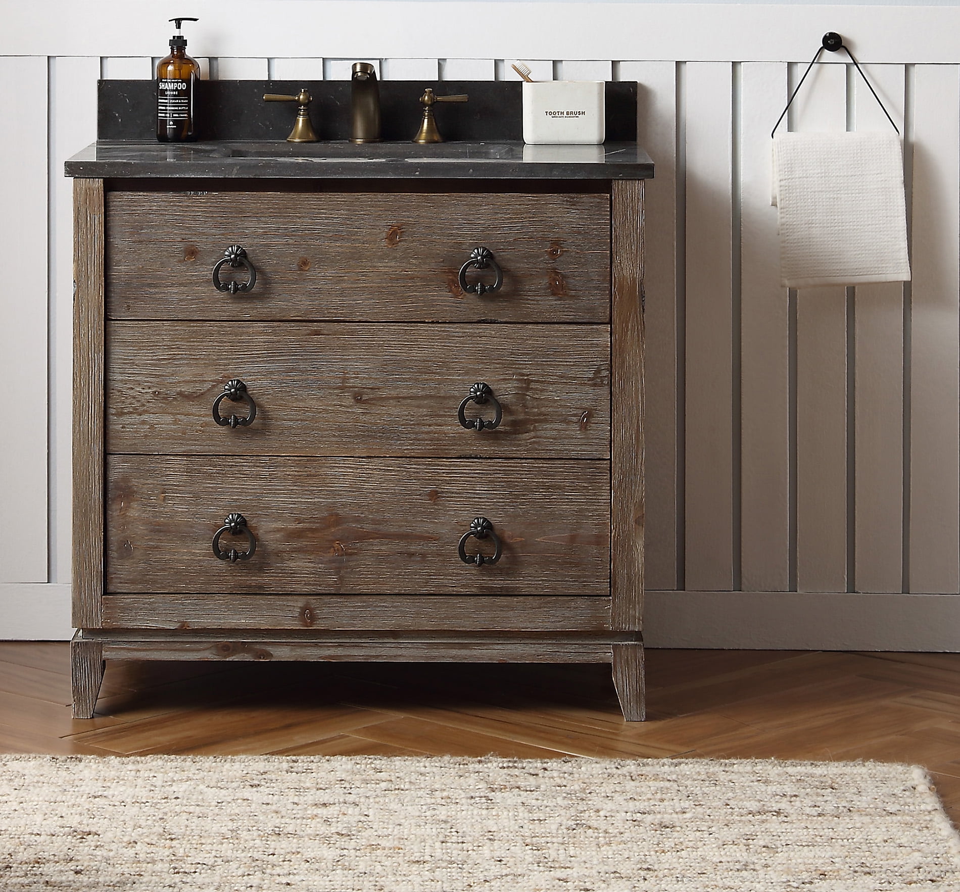 Weathered Wood 36'' Single Bathroom Vanity with Marble Top
