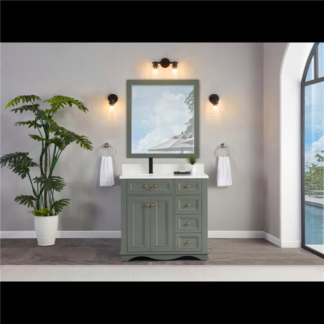 36" Pewter Green Solid Wood Freestanding Sink Vanity with Artificial Stone Top
