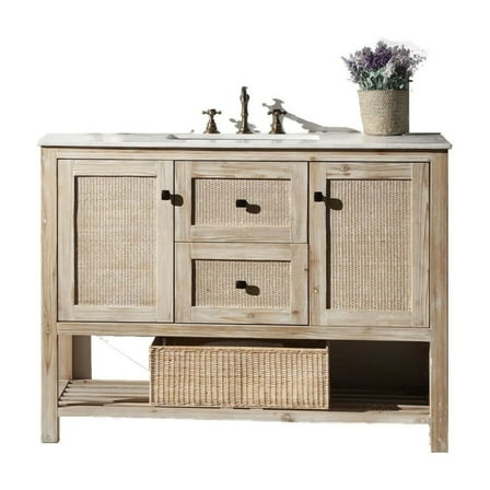48" SOLID WOOD SINK VANITY WITH MARBLE TOP-NO FAUCET