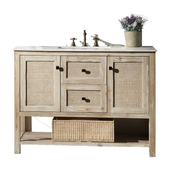 48" SOLID WOOD SINK VANITY WITH MARBLE TOP-NO FAUCET