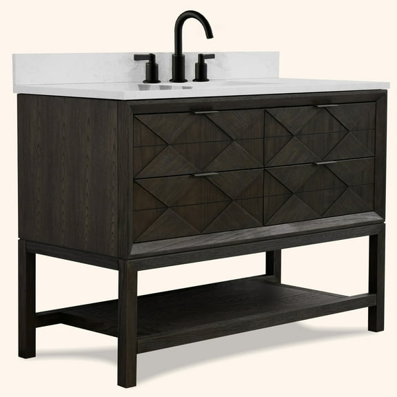 Legion Furniture 48" VANITY BROWN OAK FINISH KD ON LEGS WITH 1" THICK WHITE ARTIFICIAL STONE