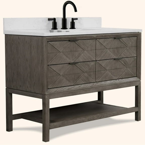 Legion Furniture 48" VANITY GREY OAK FINISH KD ON LEGS WITH 1" THICK WHITE ARTIFICIAL STONE