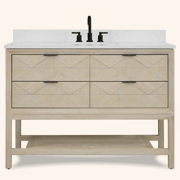 Legion Furniture 48" VANITY WHITEWASHED OAK FINISH KD ON LEGS WITH 1" THICK WHITE ARTIFICIAL STONE