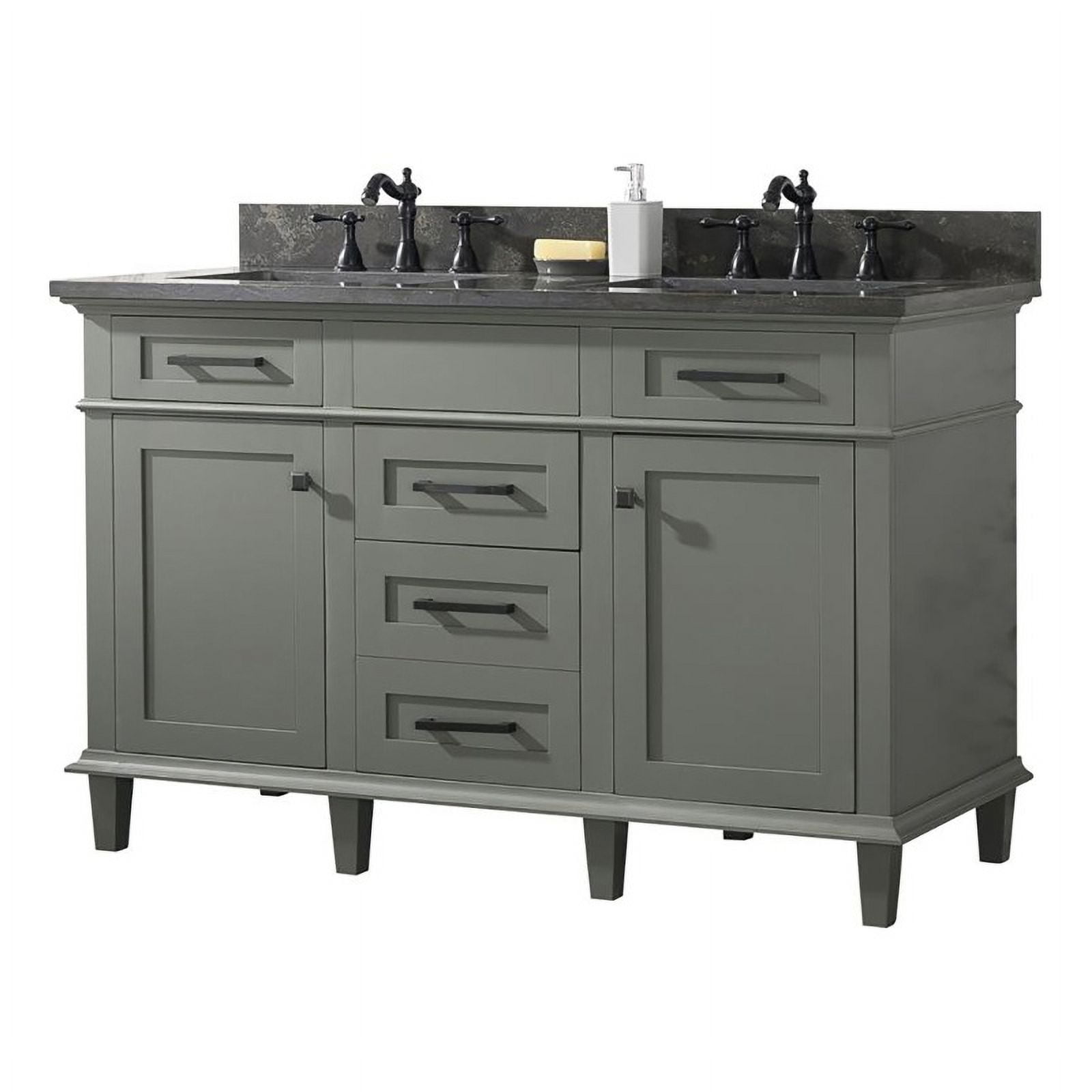Pewter Green 54" Double Sink Vanity with Blue Lime Stone Top