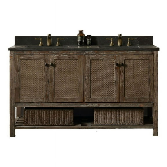 60" SOLID WOOD SINK VANITY WITH MOON STONE TOP-NO FAUCET