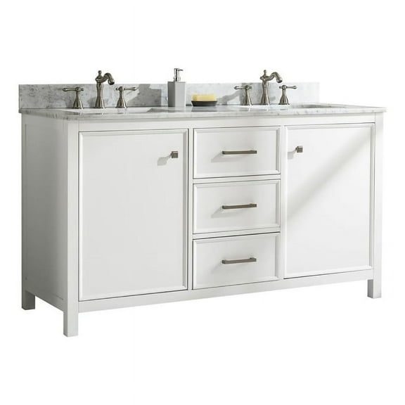 Legion Furniture 60" MDF/Veneer Wood Double Sink Vanity Cabinet - White