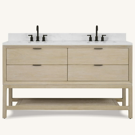 Legion Furniture 60" VANITY WHITEWASHED OAK FINISH KD ON LEGS WITH 1" THICK WHITE ARTIFICIAL STONE