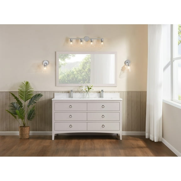 Legion Furniture WS2518-60-DW 60 in. Dreamy White Finish Solid Wood Sink Vanity, 1 ft. Artificial Stone Top