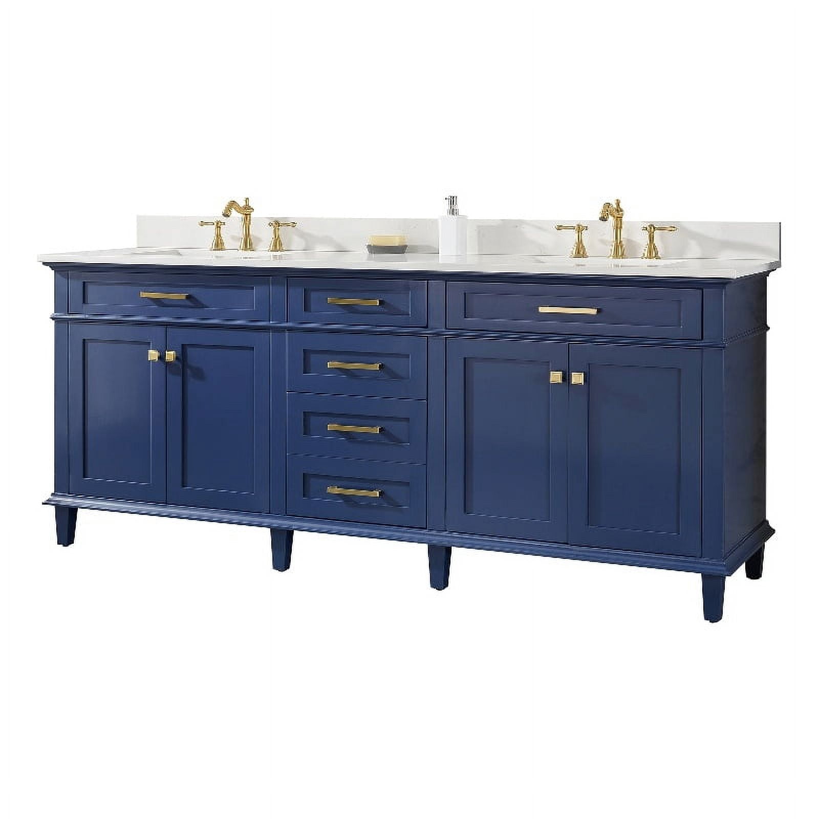 80" BLUE DOUBLE SINK VANITY CABINET WITH CARRARA WHITE QUARTZ TOP ...