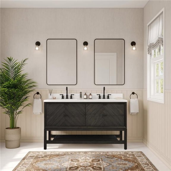 Legion Furniture WH2760-BO-KD 60 x 22 in. Sink Vanity with Brown Oak & 1 in. Thick White Artificial Stone Top - 4 Drawers