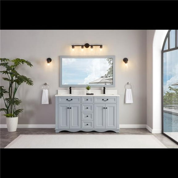 Legion Furniture WS2514-60-CD 60 in. Cadet Finish Solid Wood Sink Vanity, 1 ft. Artificial Stone Top