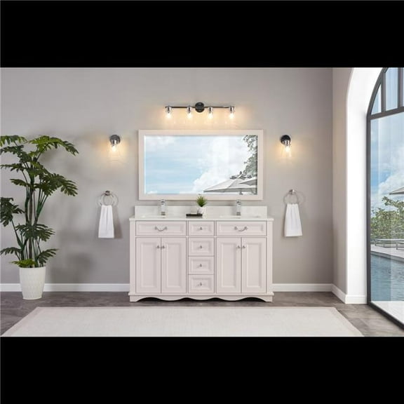 Legion Furniture WS2514-60-DW 60 in. Dreamy White Finish Solid Wood Sink Vanity, 1 in. Artificial Stone Top