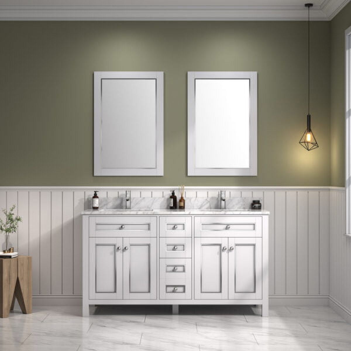 Legion Furniture WV2260-W 60 in. White Finish Sink Vanity Cabinet with Carrara White Top