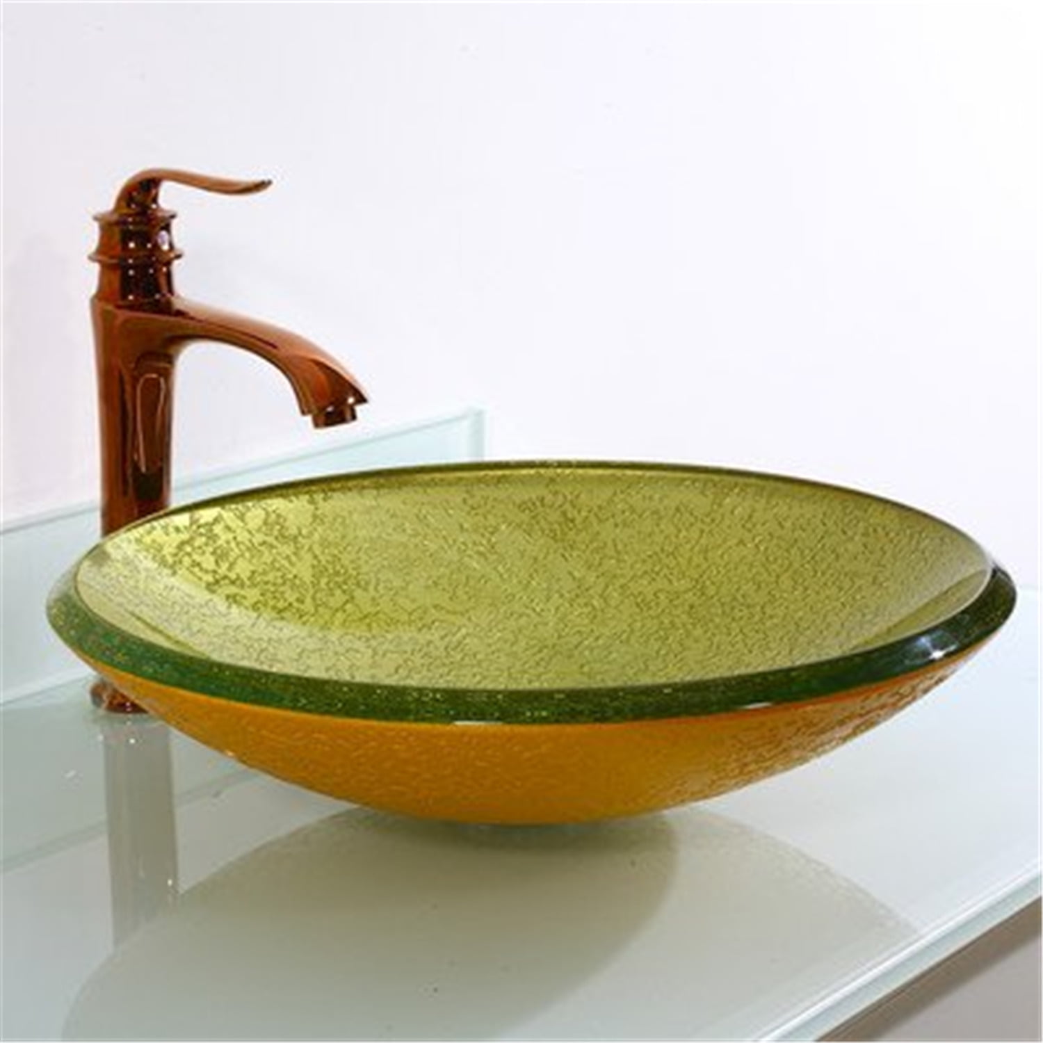 Lime and Yellow Textured Glass Circular Bathroom Sink