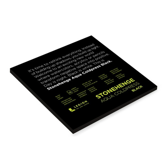 Legion Paper Stonehenge Aqua Black Watercolor Pad, 15 Sheets, 10" x 10"