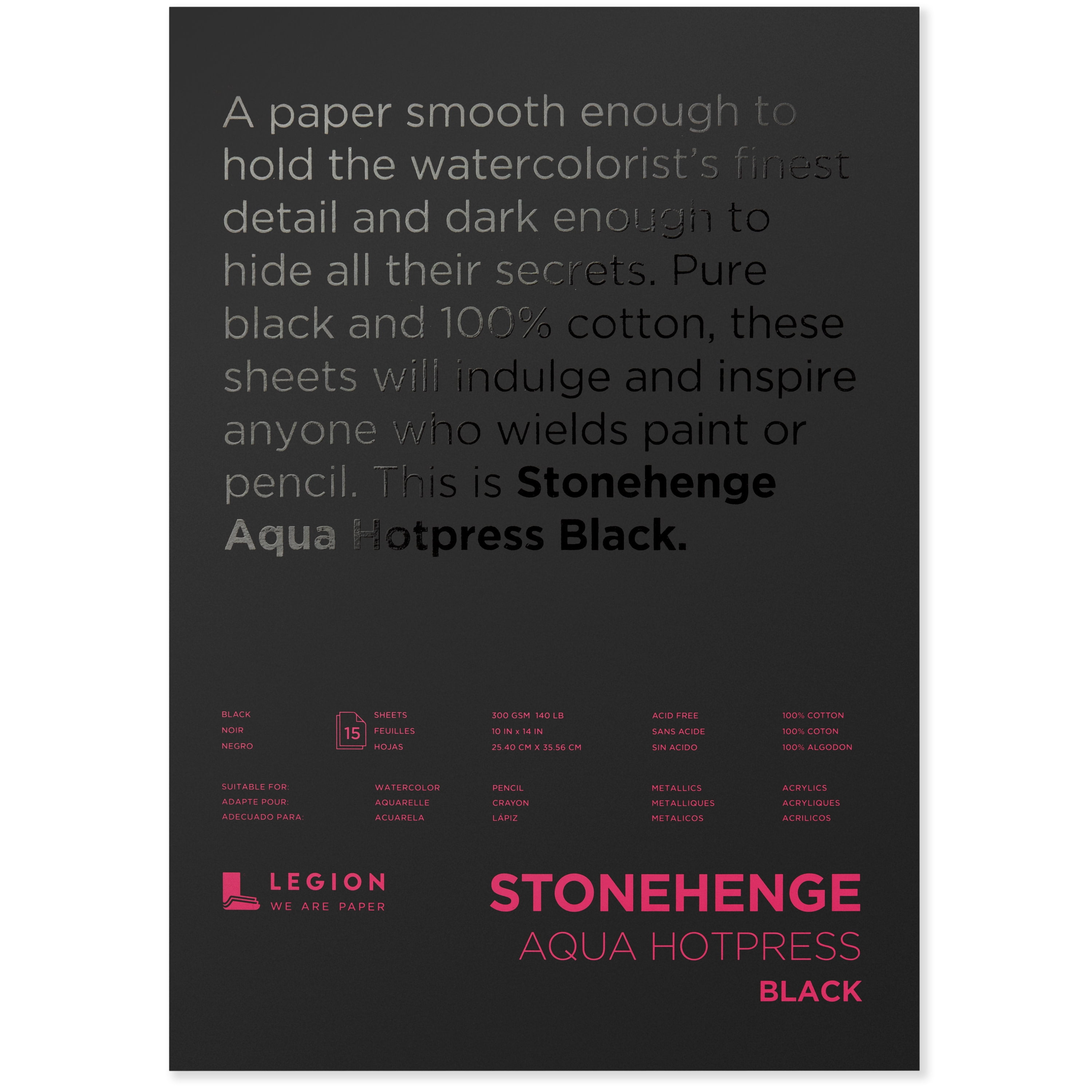 Legion Paper Stonehenge Aqua Black Watercolor Pads, Hot-Press, 10" x 14"