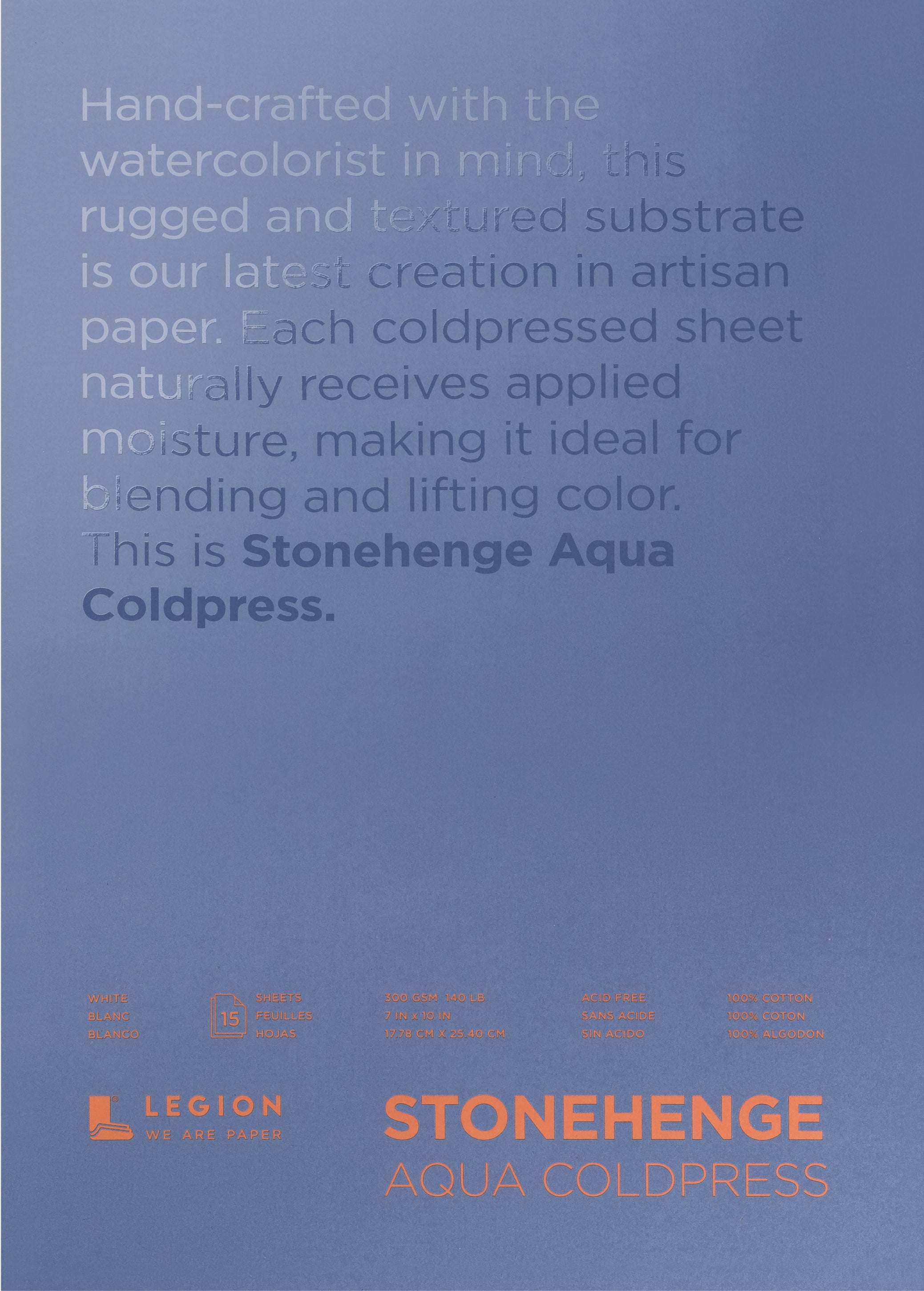 Legion Paper Stonehenge Aqua Watercolor Block, Cold-Press, 7in x 10in
