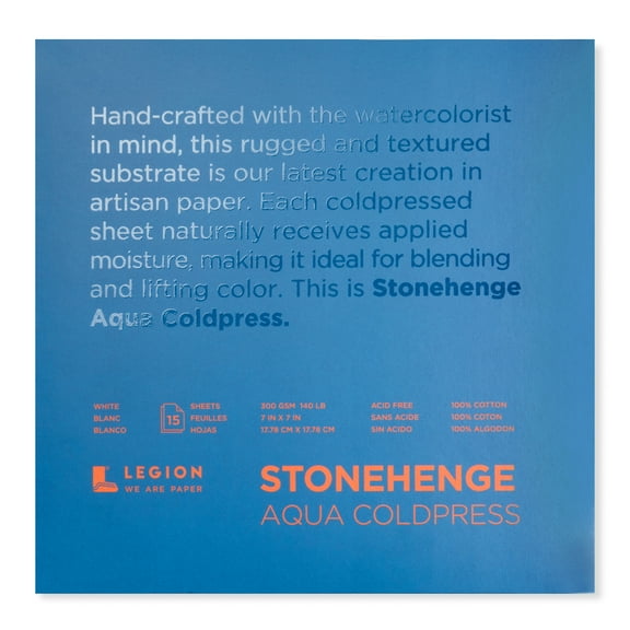 Legion Paper Stonehenge Aqua Watercolor Block, Cold-Press, 7in x 7in