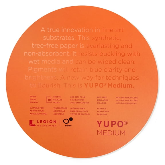 Legion Paper Yupo Circular Paper, 10 Sheets, 8" Round Diameter, White