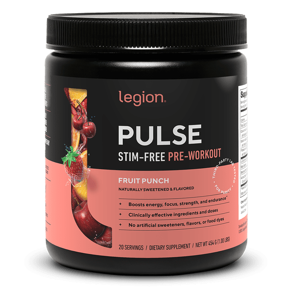 Pulse Natural Pre-Workout Supplement Caffeine-Free naturally sweetened and flavored