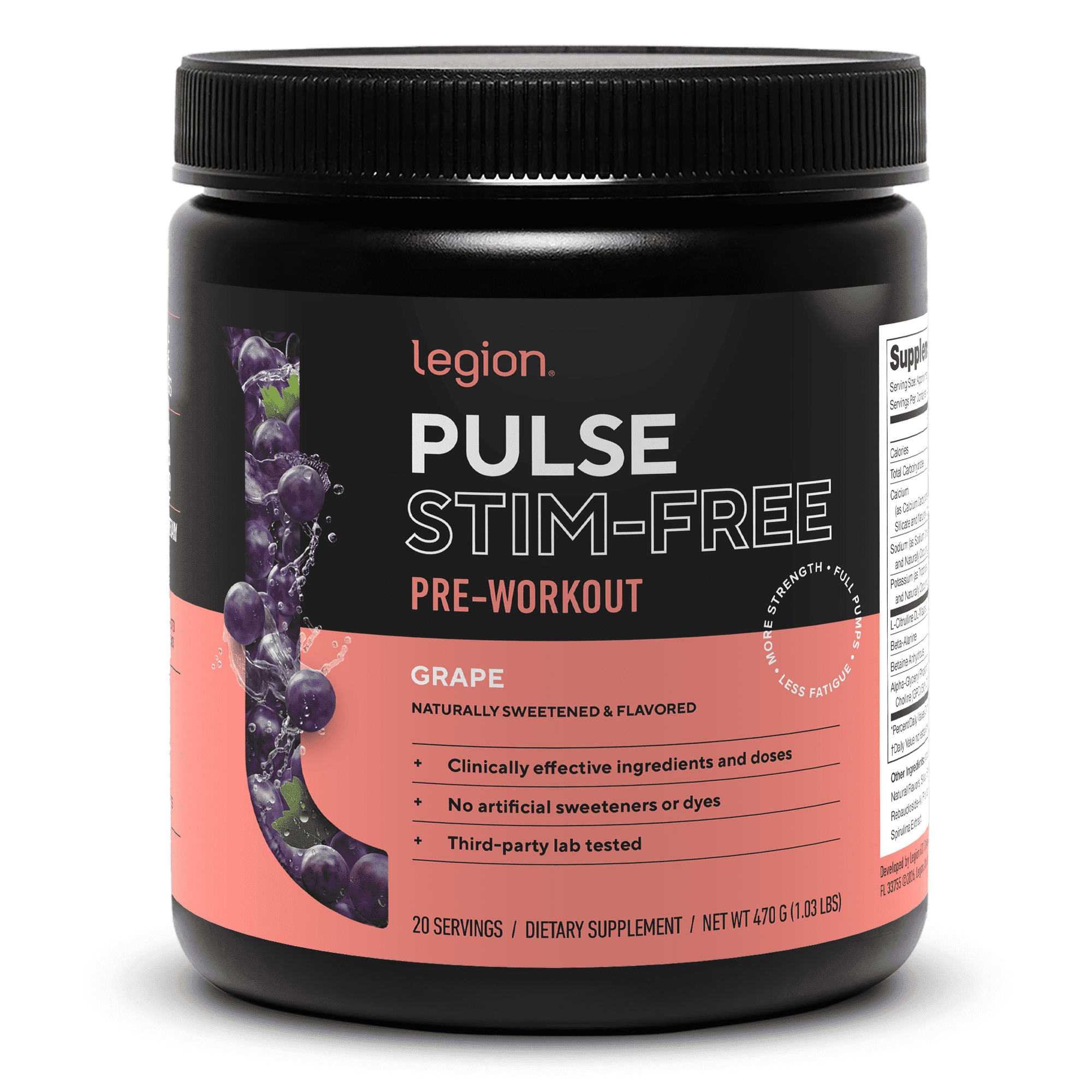 Pulse Natural Pre-Workout Supplement Caffeine-Free naturally sweetened and flavored