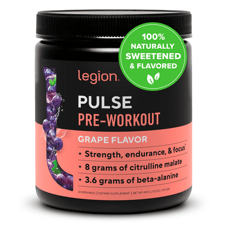 Legion Pulse Pre Workout Supplement - Best All Natural Pre Workout Drink with Caffeine, for Men and Women, Creatine Free, Naturally Sweetened (Grape)