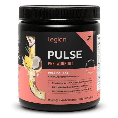 Legion Athletics Pulse Pre-Workout Supplement, Pina Colada, Naturally Sweetened With No Added Sugar, 350mg Caffeine, 20 Servings, High Performance Energy & Focus Powder