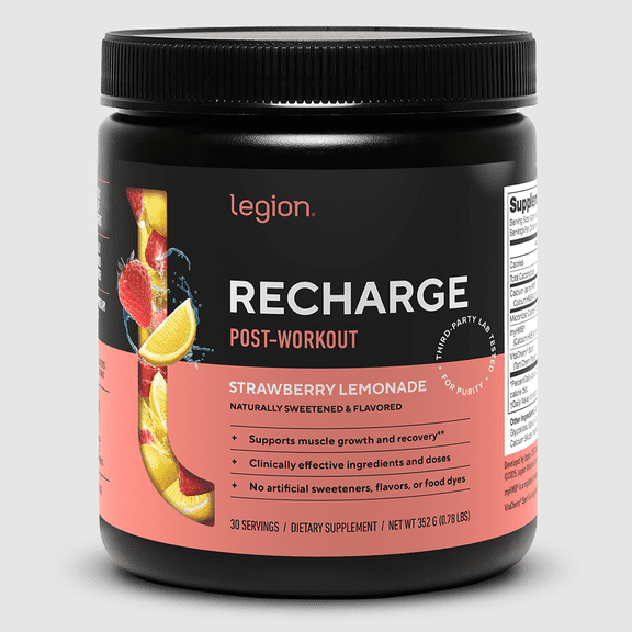Legion Recharge Post-Workout Creatine, HMB & Tart Cherry Powder, Strawberry Lemonade, 30 Servings
