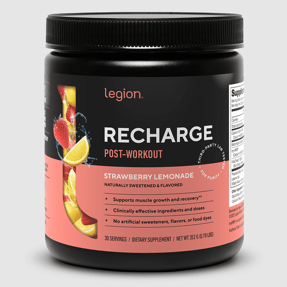 Legion Recharge Post-Workout Creatine, HMB & Tart Cherry Powder, Strawberry Lemonade, 30 Servings