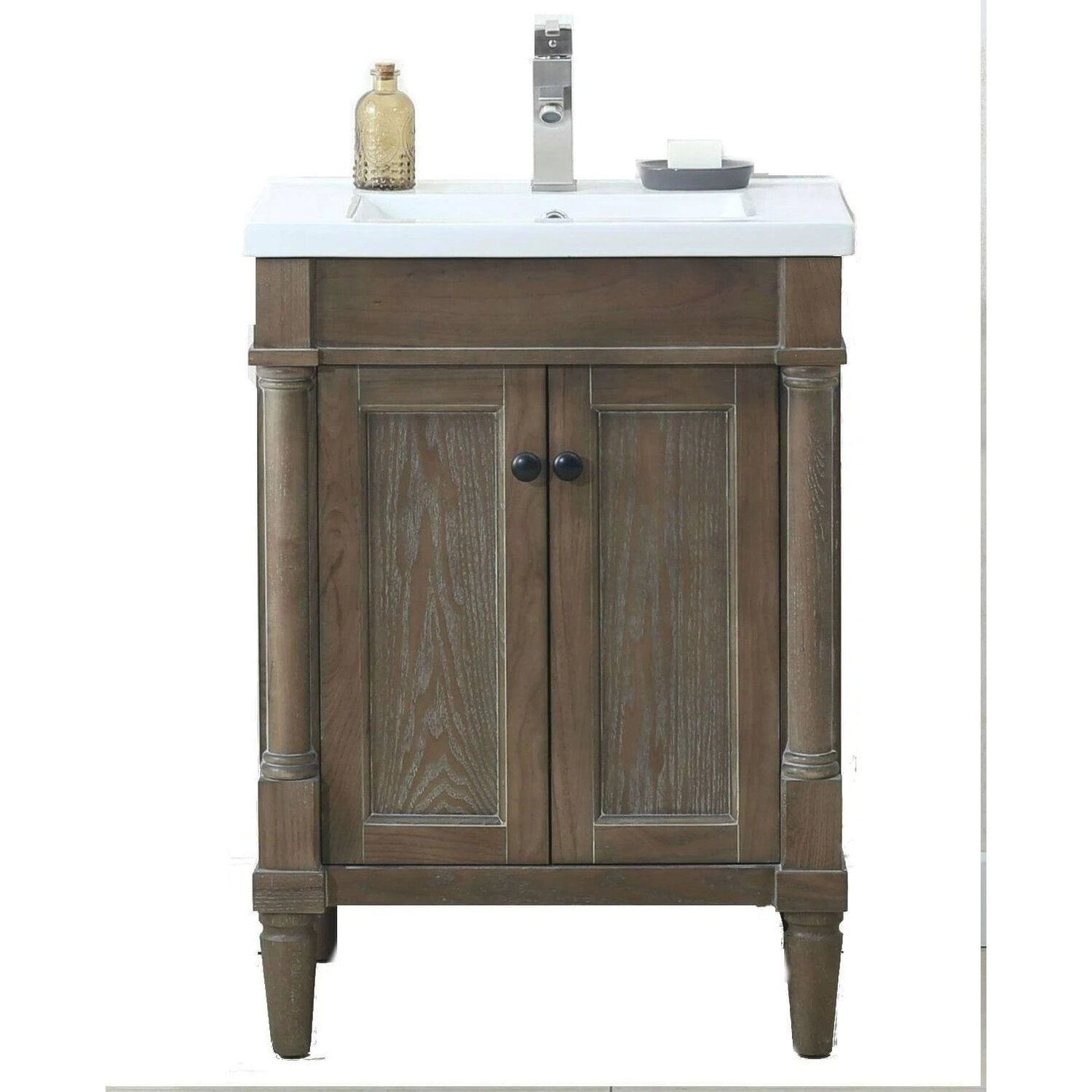 Weathered Gray 24" Solid Wood and MDF Single Sink Vanity