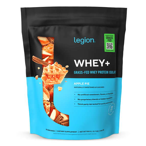Legion Athletics Whey+ Whey Protein Isolate Powder, Apple Pie, 22g Protein, 30 Servings, Naturally Sweetened, No Added Sugar