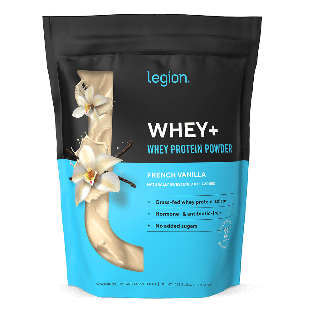 Legion Athletics Whey+ Whey Protein Isolate Powder, French Vanilla, 22g Protein, 60 Servings, Naturally Sweetened, No Added Sugar
