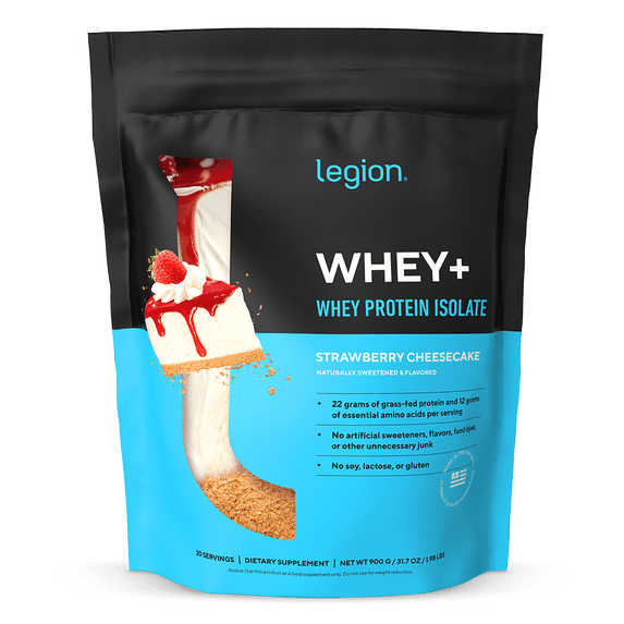 Legion Athletics Whey+ Whey Protein Isolate Powder, Strawberry Banana, 22g Protein, 60 Servings, Naturally Sweetened, No Added Sugar