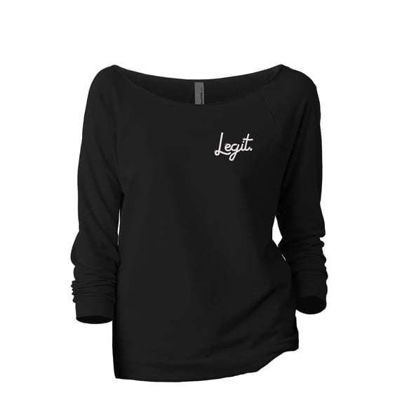 Legit Cursive Women's Fashion Slouchy 3/4 Sleeves Raglan Lightweight Sweatshirt Black Medium