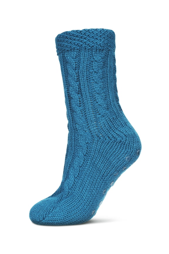 Women's Cable Knit Sherpa-Lined Lounge Sock - Womens - Female, One Size, Dark Gray Heather